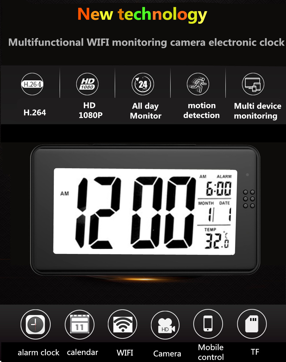 WM8 H264 1080P HD WIFI Wireless Hidden Camera Night Vision Alarm IP ...
