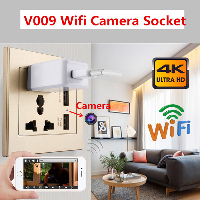 V009 Wall Outlet 4K Hidden Camera w/DVR & WiFi Remote View