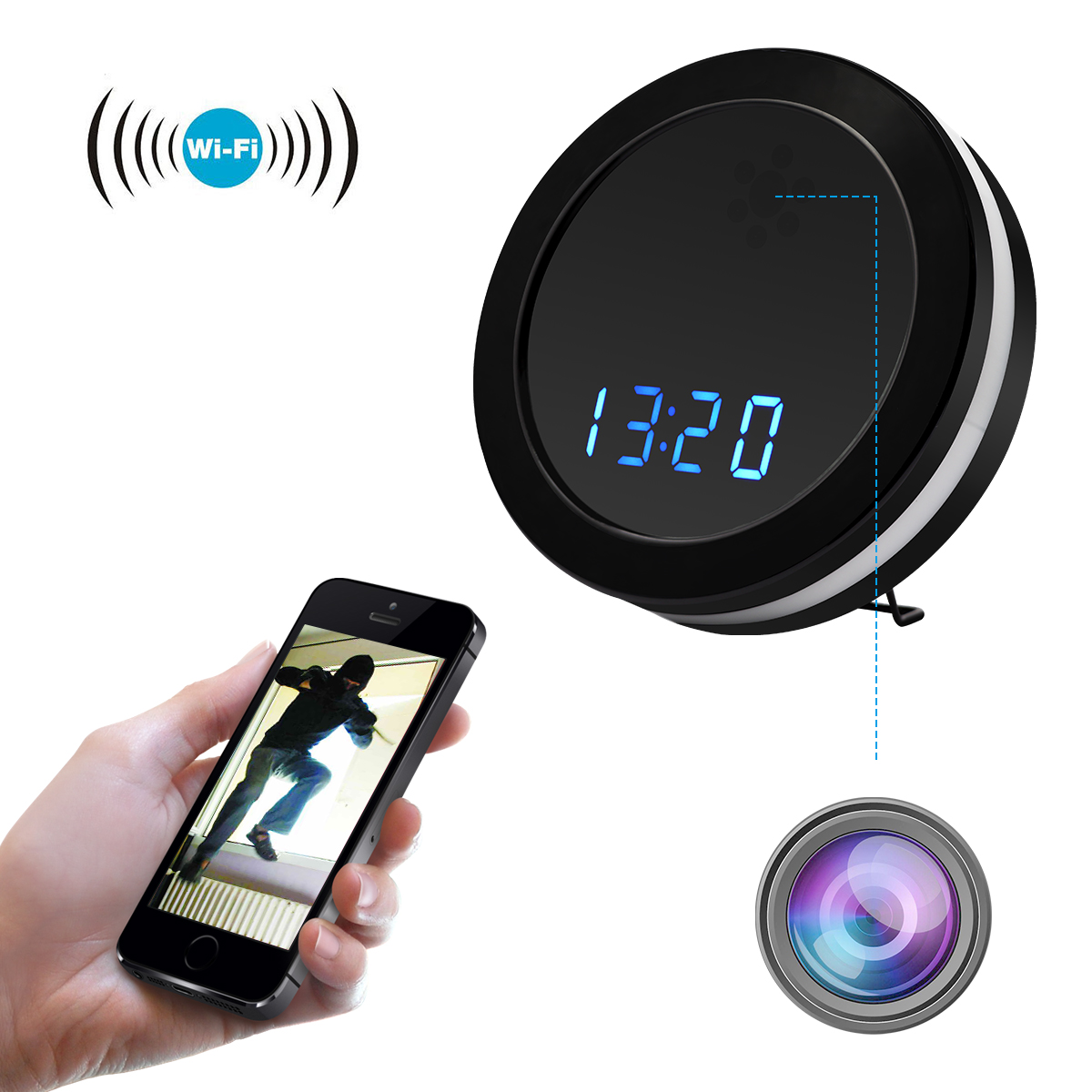 WF-Z18R Wifi 1080P HD Night Color Mirror Electronic Clock Remote Wireless Camera